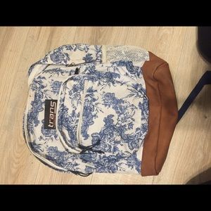 jansport white and blue floral backpack